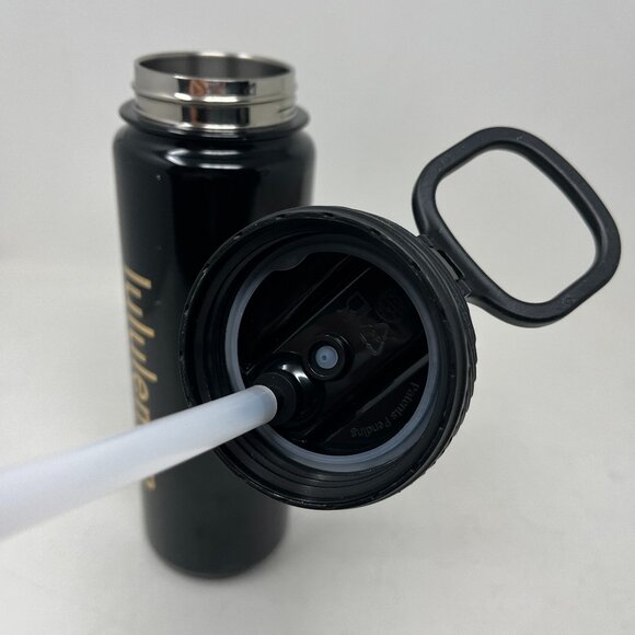 Lululemon Black Straw Lid Sport Bottle 24oz Stainless Steel Water Bottle - Picture 10 of 11